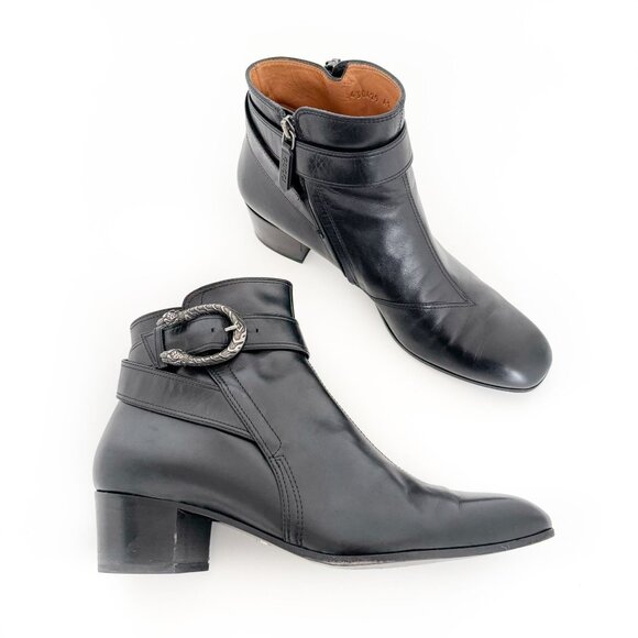 Gucci Dionysus Elizabeth Ankle Boots EU 41 US 11 Black Leather Tiger Buckle - Picture 1 of 14